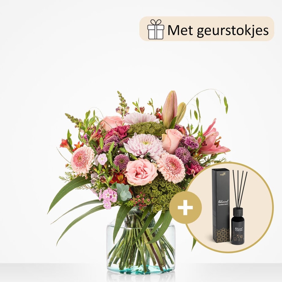 Bloemengeluk boeket (cadeauset met geurstokjes)