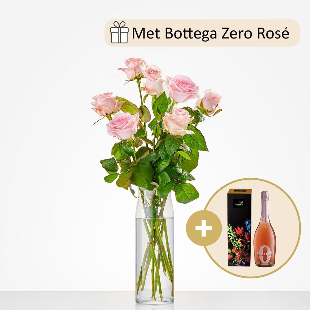 Bubbels en roze rozen cadeauset