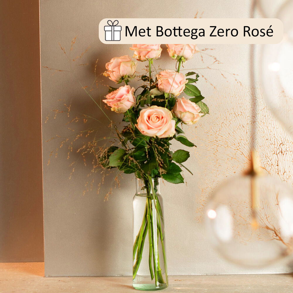 Bubbels en roze rozen cadeauset