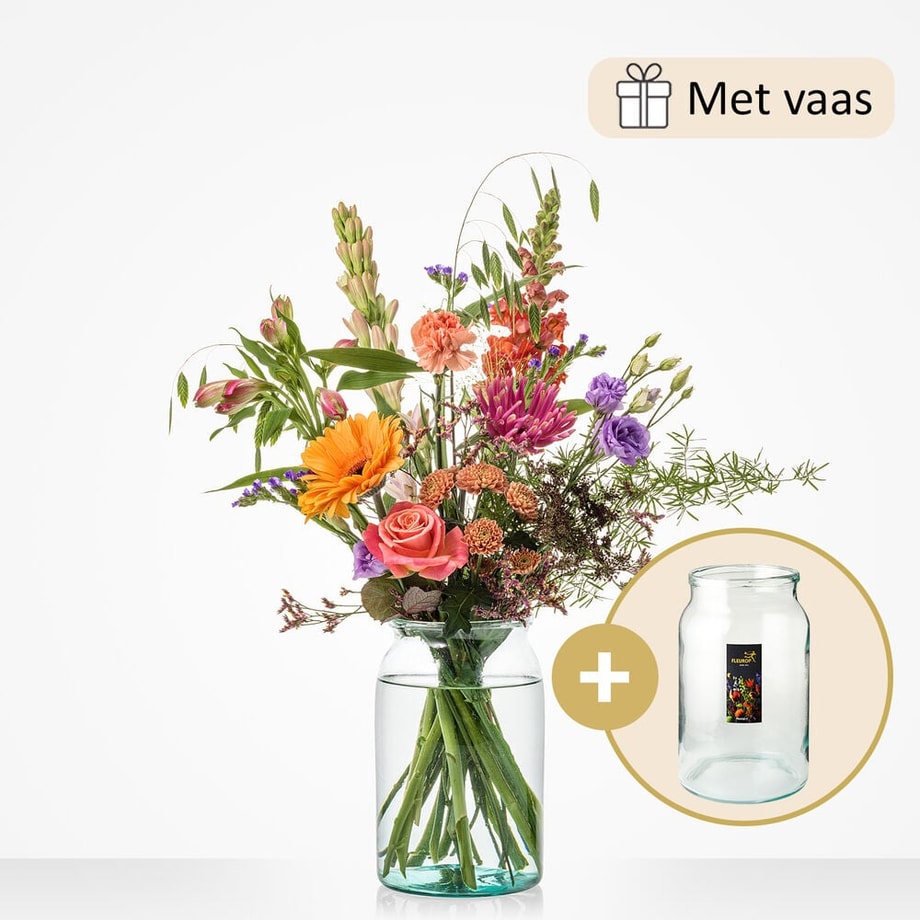 Feestelijk boeket (inclusief vaas!)