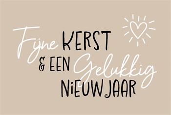 Beige wenskaart met de tekst Fijne kerst en een gelukkig nieuwjaar