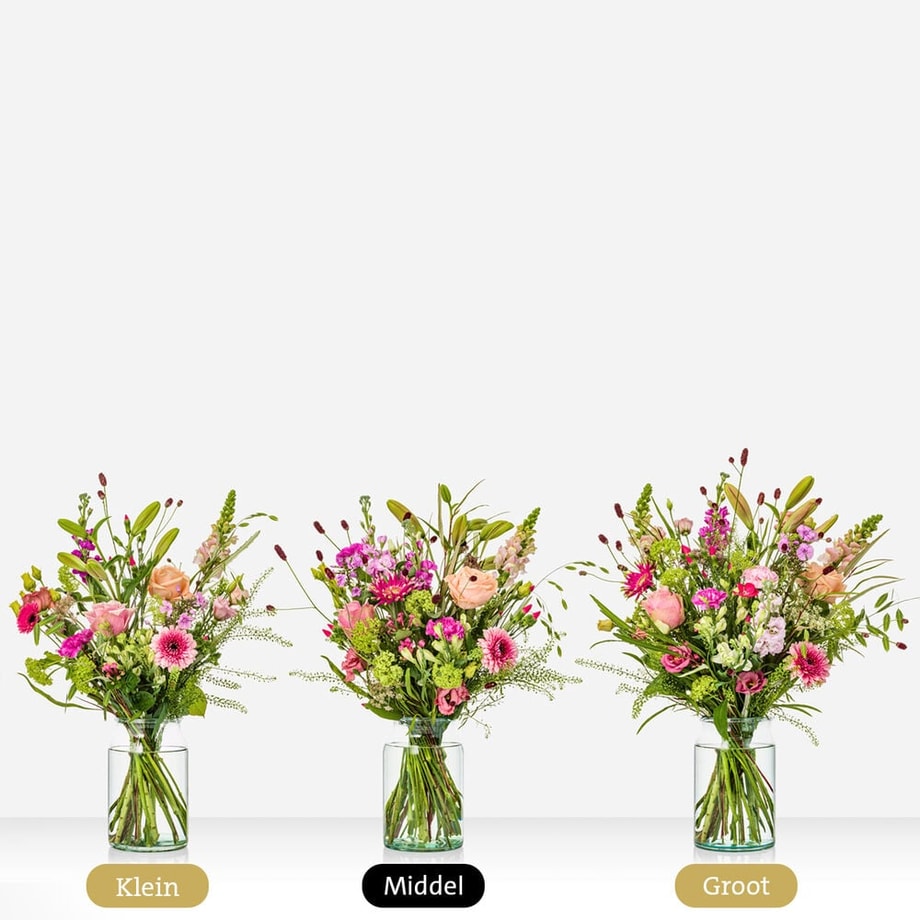 Lentegevoel boeket in drie maten: klein, middel en groot