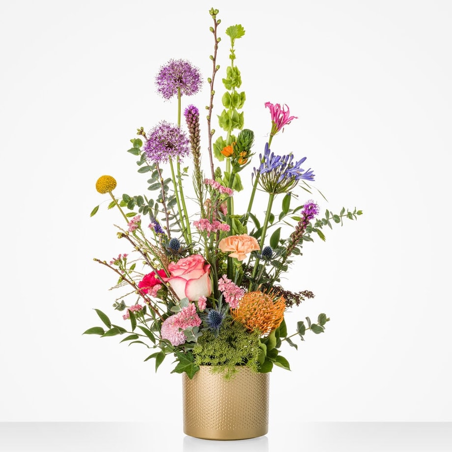 Vrolijk bloemstuk (inclusief pot!)