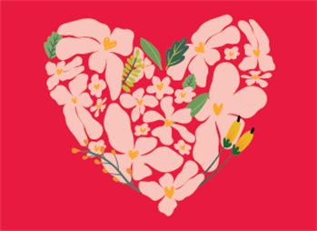 Rode wenskaart met bloemenhart voor Valentijnsdag