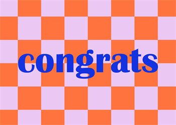 Gekleurde wenskaart met de tekst 'Congrats'