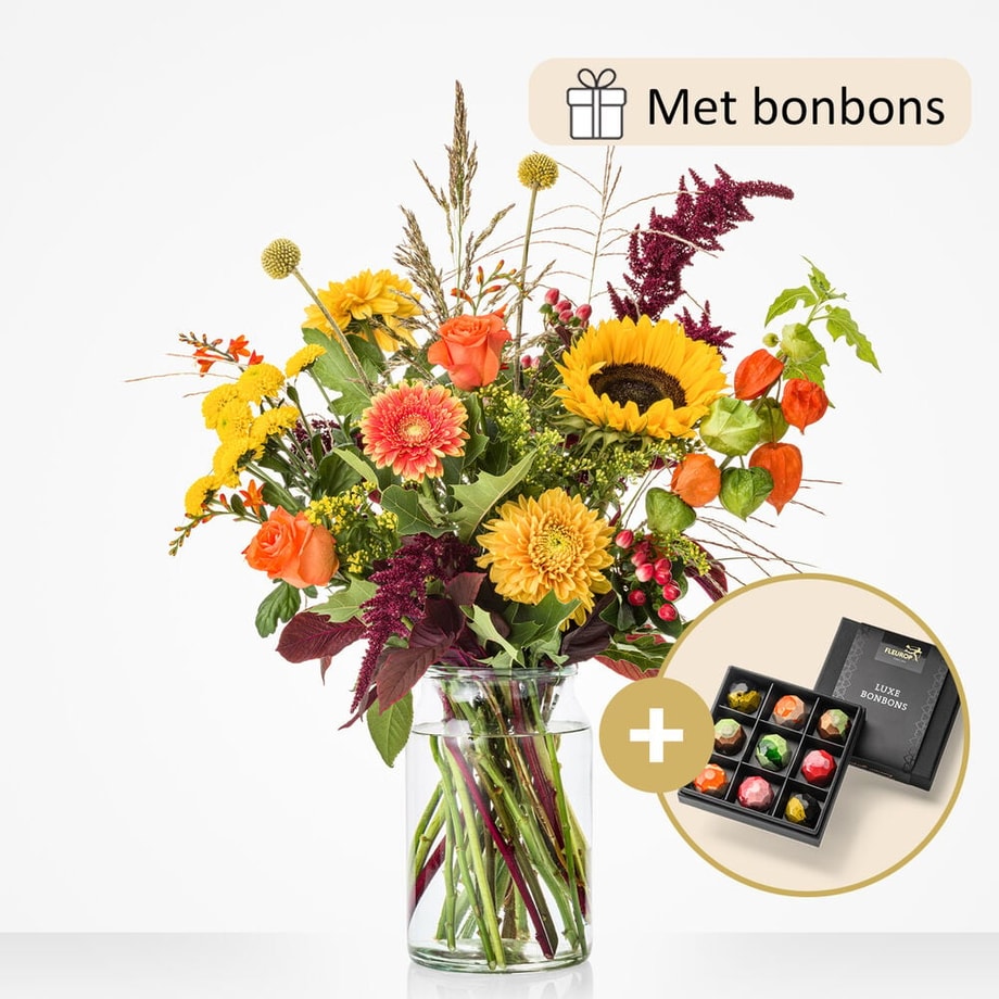 Zoete herfst boeket (cadeauset met chocolade)