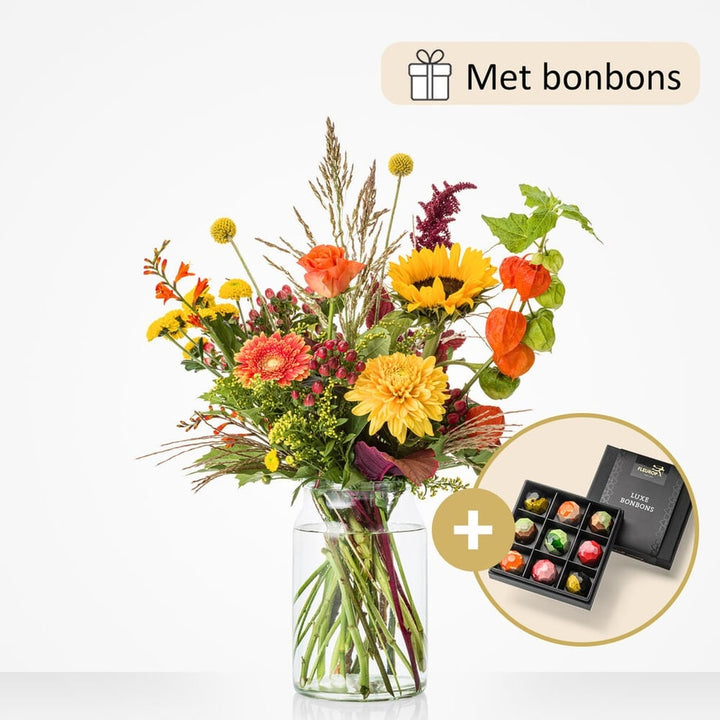 Zoete herfst boeket (cadeauset met chocolade)