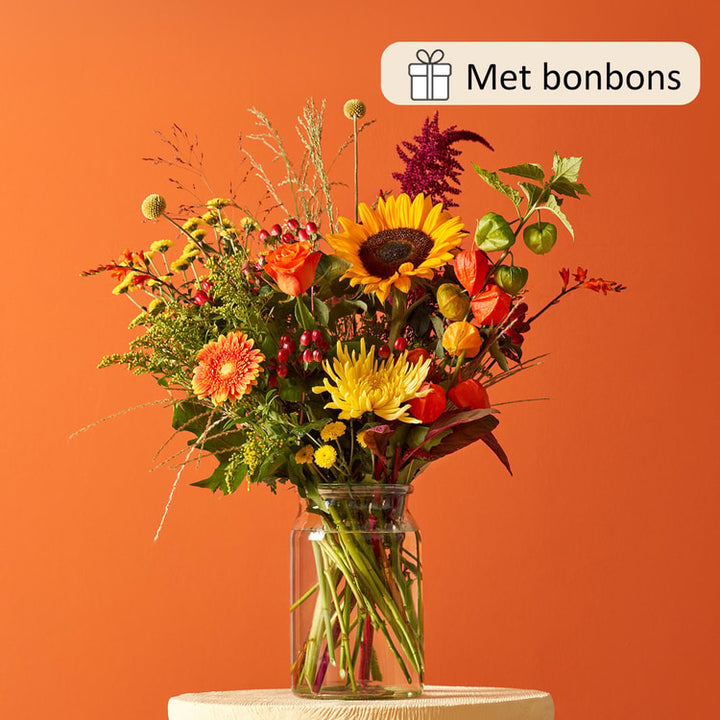 Zoete herfst boeket (cadeauset met chocolade)