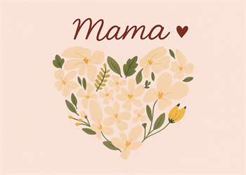 Pastelgekleurd wenskaartje met de tekst mama en een hartje