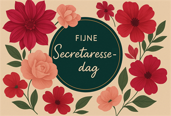 Gekleurde wenskaart met bloemen en de tekst Fijne Secretaressedag